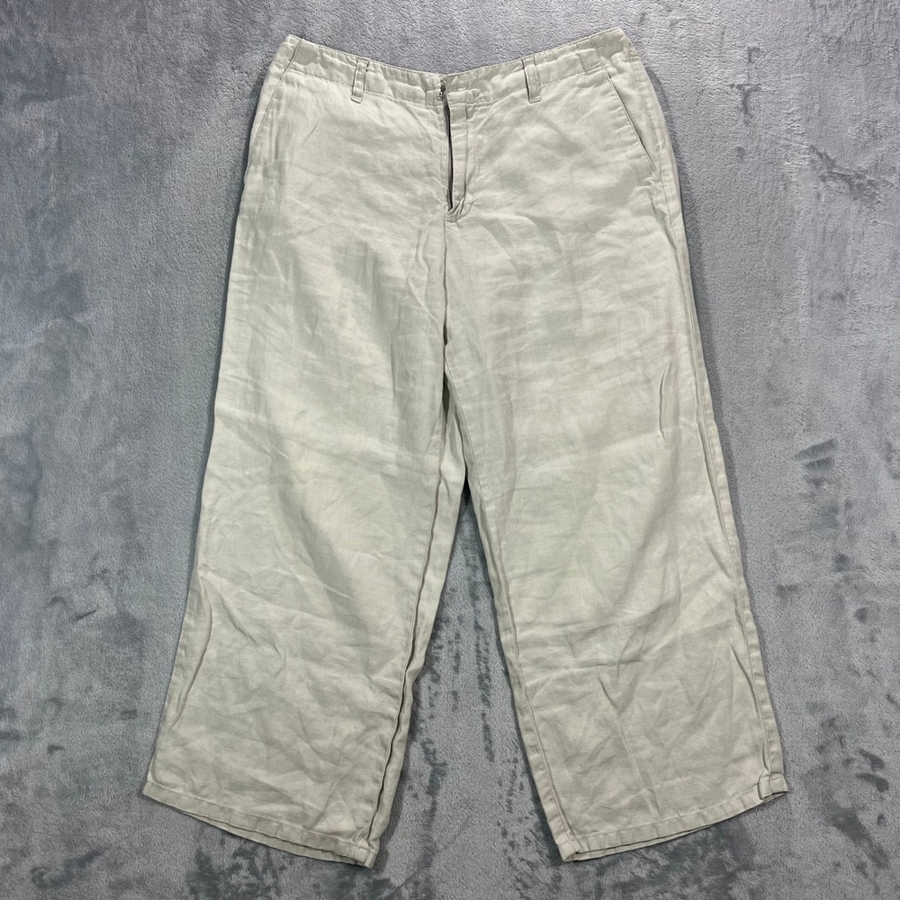 Calvin Klein Jeans Wide Leg Crop Pants Womens Size 6 Beige 100% Flax Linen Solid